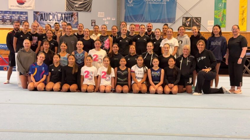 women's artistic group photo at squad training