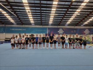 men's gymnast line up for training squad